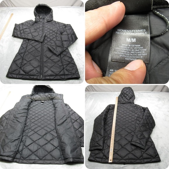 The North Face Down Jacket Womens Medium Black Hooded Full Zip Quilted Puffer - Picture 1 of 15